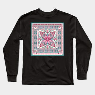 Hot Pink and Teal Art Deco Mandala Long Sleeve T-Shirt